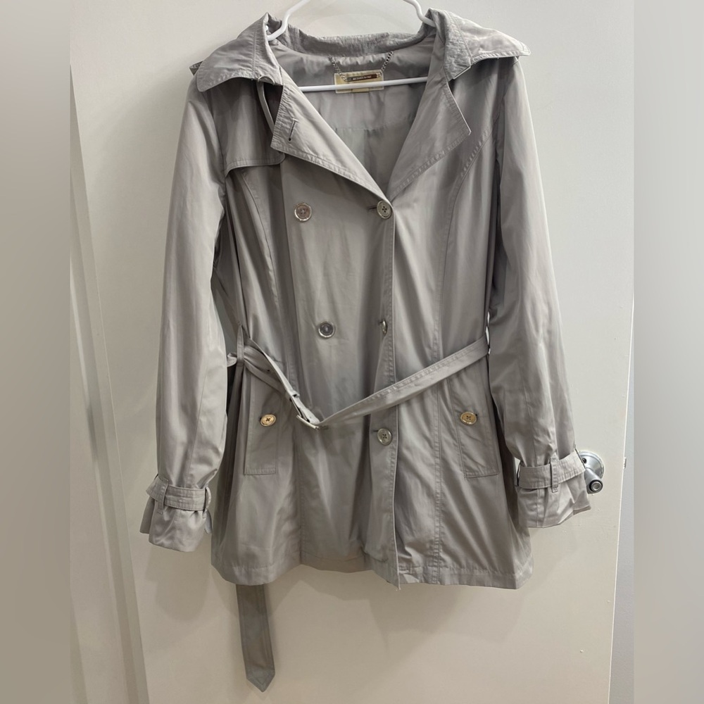 Michael Kors Light Gray Double-Breasted Trench Coat Size L